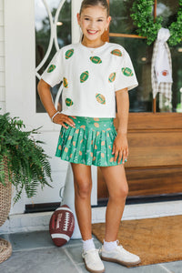 Girls: First Down Fun Green & Gold Football Sequin Top