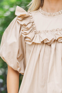 Say Less Taupe Ruffled Blouse