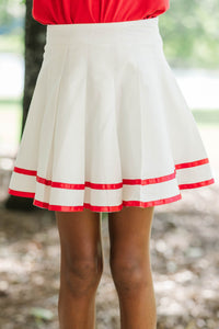 Girls: The Gracelyn White & Red Striped Pleated Skort