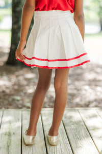 Girls: The Gracelyn White & Red Striped Pleated Skort