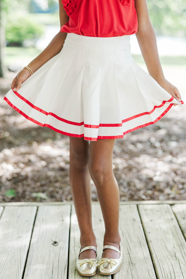 Girls: The Gracelyn White & Red Striped Pleated Skort