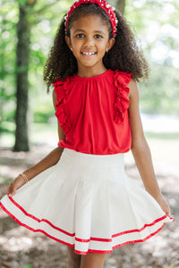 Girls: The Gracelyn White & Red Striped Pleated Skort