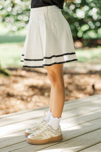 Girls: The Gracelyn White & Black Striped Pleated Skort