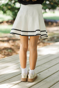 Girls: The Gracelyn White & Black Striped Pleated Skort