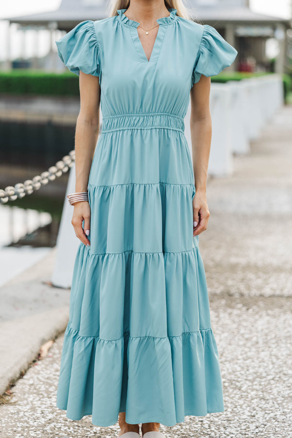 Coming Back For You Sage Green Tiered Midi Dress