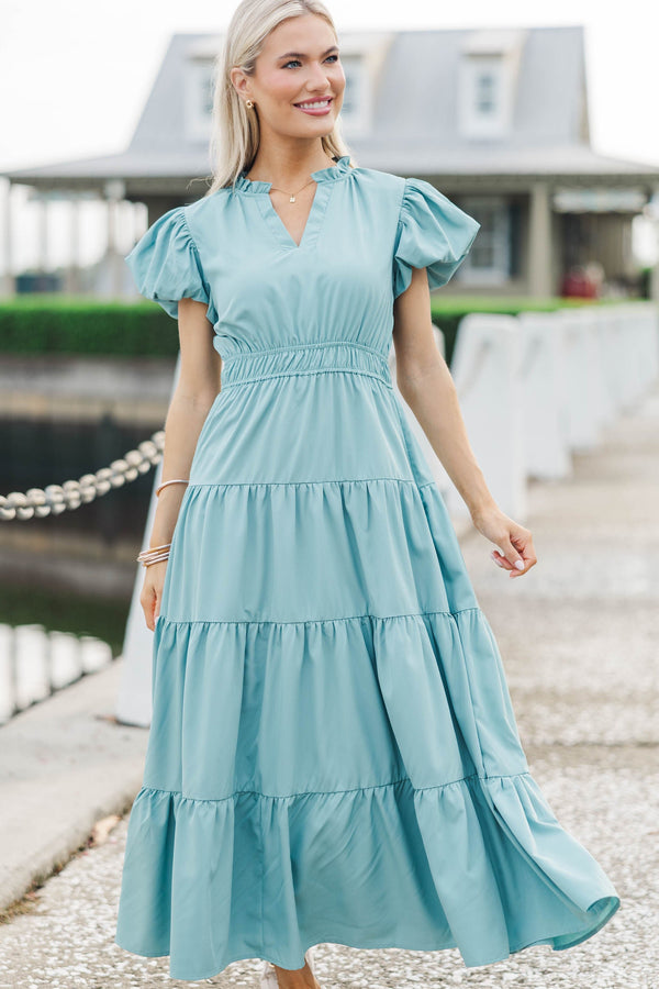 Coming Back For You Sage Green Tiered Midi Dress
