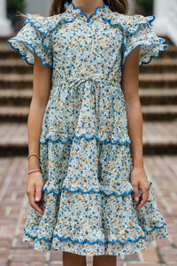Girls: The Tatum Brown Floral Scalloped Midi Dress