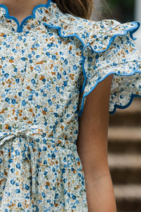 Girls: The Tatum Brown Floral Scalloped Midi Dress
