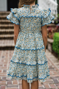 Girls: The Tatum Brown Floral Scalloped Midi Dress