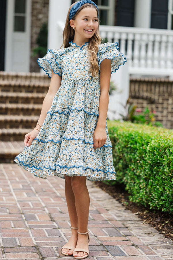 Girls: The Tatum Brown Floral Scalloped Midi Dress
