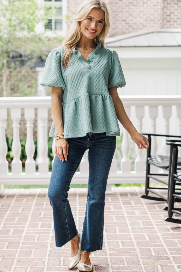Something New Sage Textured Blouse