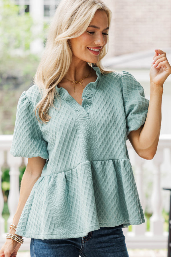 Something New Sage Textured Blouse