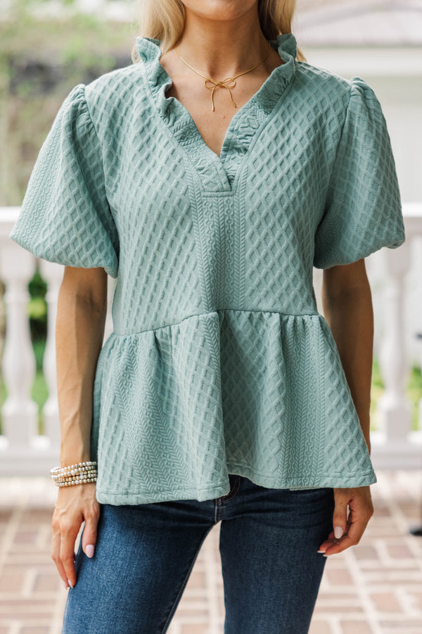 Something New Sage Textured Blouse