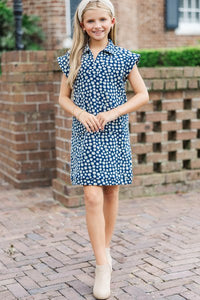 Girls: Give You Happiness Navy Blue Contrast Dress