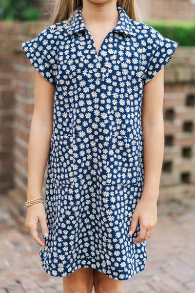 Girls: Give You Happiness Navy Blue Contrast Dress