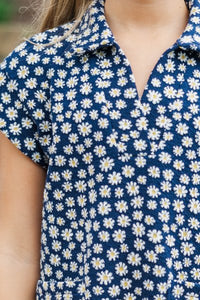 Girls: Give You Happiness Navy Blue Contrast Dress