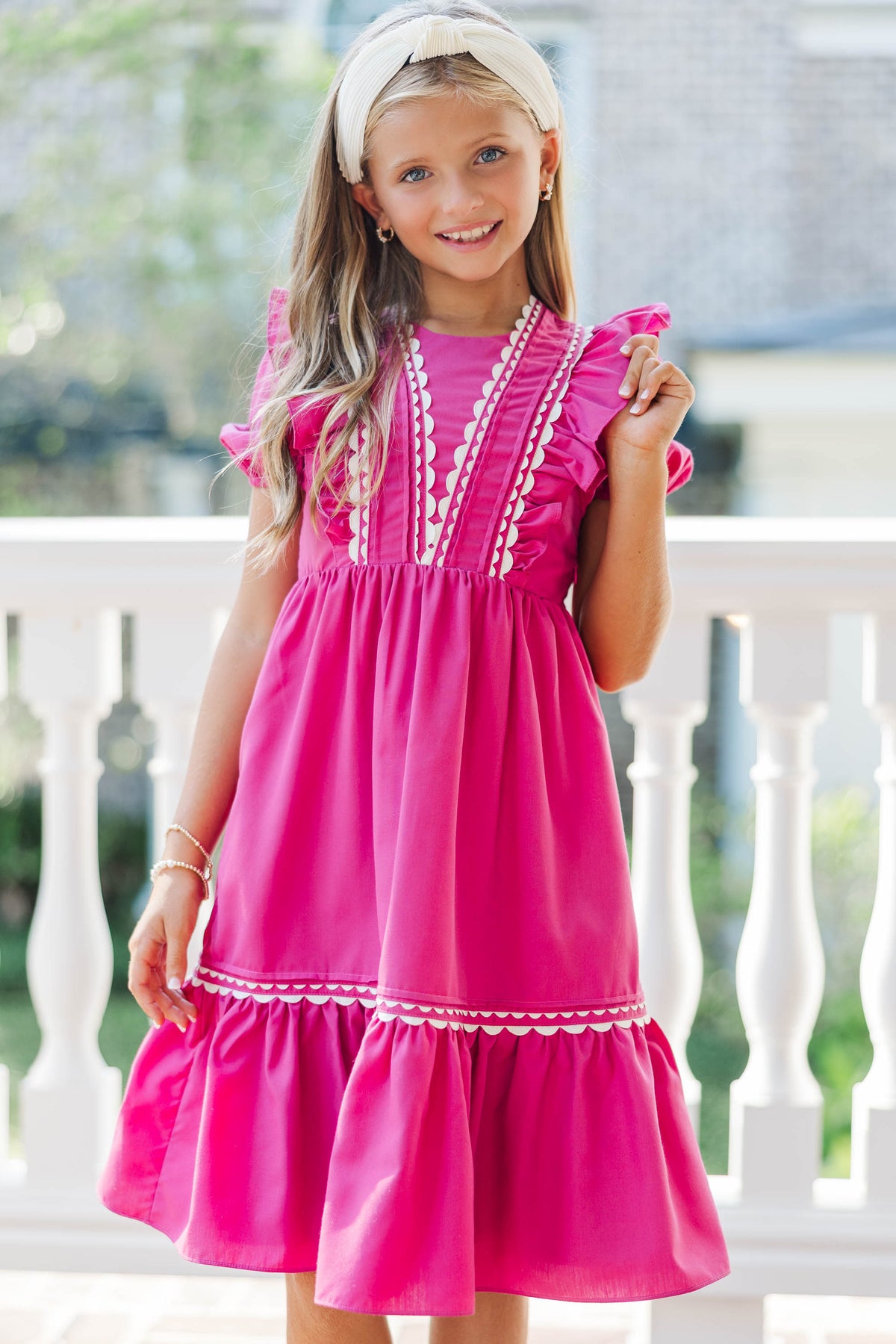 magenta ruffle midi dress Girls: Little Miss Lovely Magenta Ruffle Dress – Shop the Mint