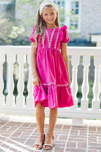 Girls: Little Miss Lovely Magenta Ruffle Dress
