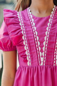 Girls: Little Miss Lovely Magenta Ruffle Dress