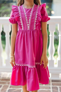 Girls: Little Miss Lovely Magenta Ruffle Dress