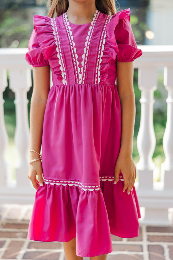 Girls: Little Miss Lovely Magenta Ruffle Dress