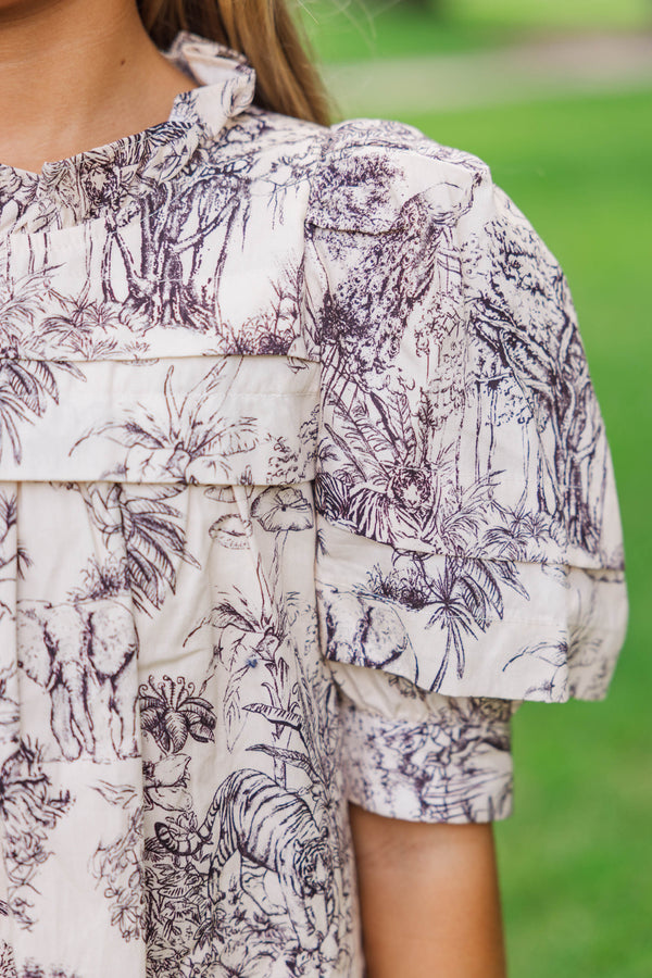 Girls: The Alaina Brown Toile Shift Dress