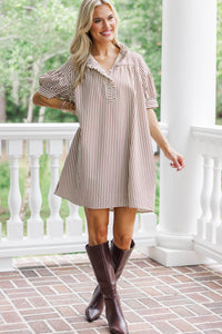 Turn Up The Charm Brown Striped Dress
