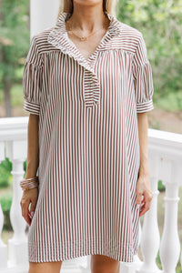 Turn Up The Charm Brown Striped Dress