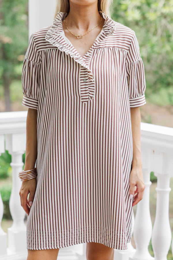 Turn Up The Charm Brown Striped Dress