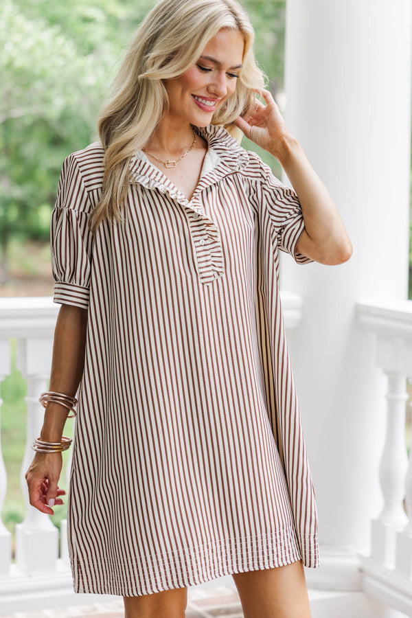 Turn Up The Charm Brown Striped Dress