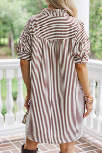Turn Up The Charm Brown Striped Dress