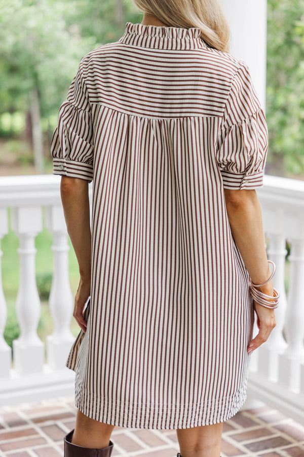 Turn Up The Charm Brown Striped Dress