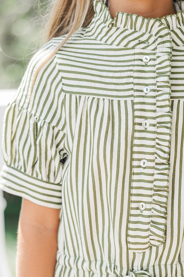 Girls: The Go-To Green Striped Romper