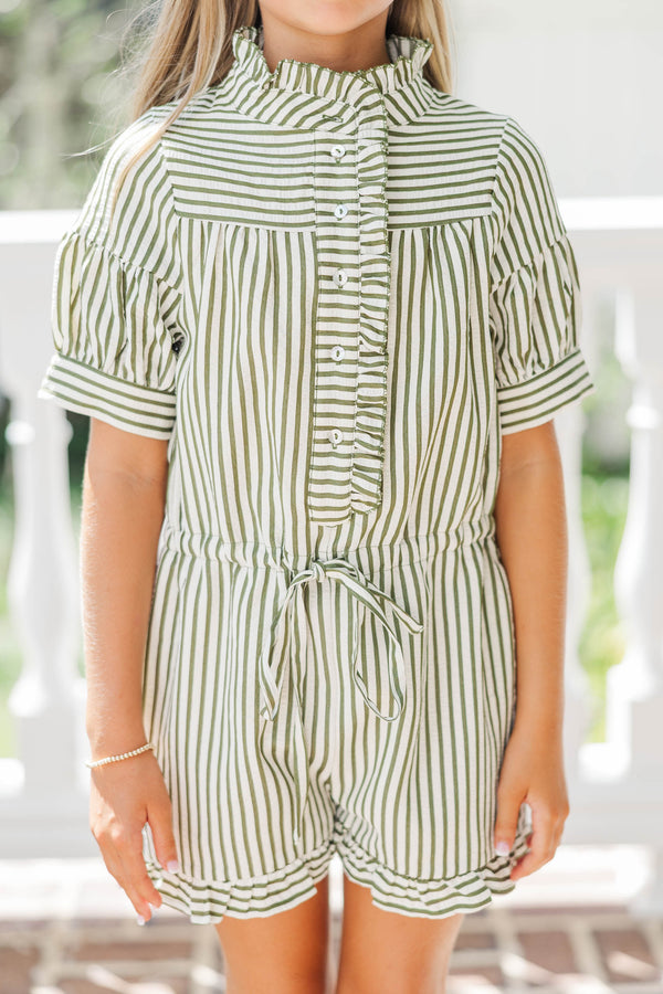 Girls: The Go-To Green Striped Romper