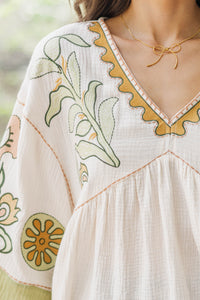 Work On It Natural/Sage Printed Blouse