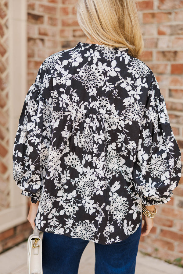 Take Your Turn Black Eyelet Textured Blouse