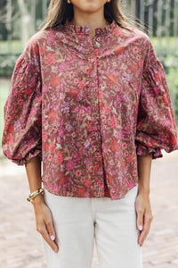 Take Your Turn Textured Brown Floral Blouse