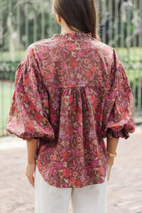 Take Your Turn Textured Brown Floral Blouse