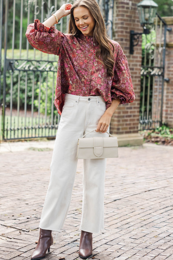 Take Your Turn Textured Brown Floral Blouse