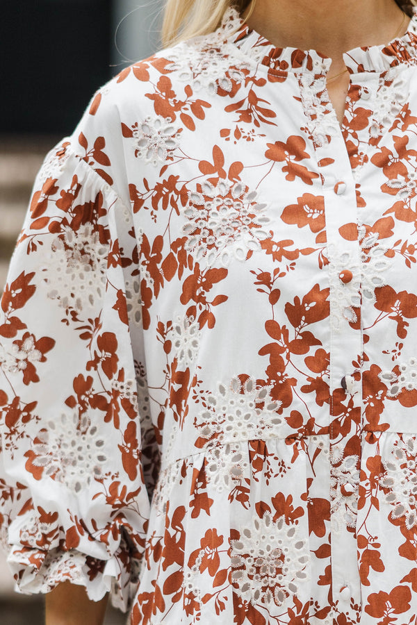 Take Your Turn Rust Eyelet Babydoll Dress