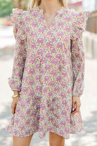 At This Time Magenta Paisley L/S Babydoll Dress