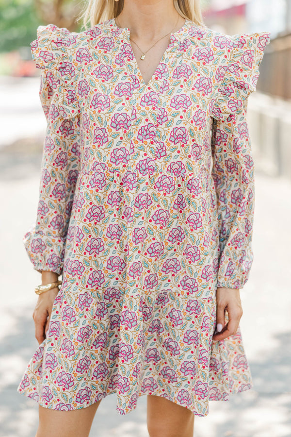 At This Time Magenta Paisley L/S Babydoll Dress