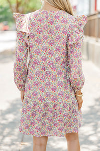 At This Time Magenta Paisley L/S Babydoll Dress