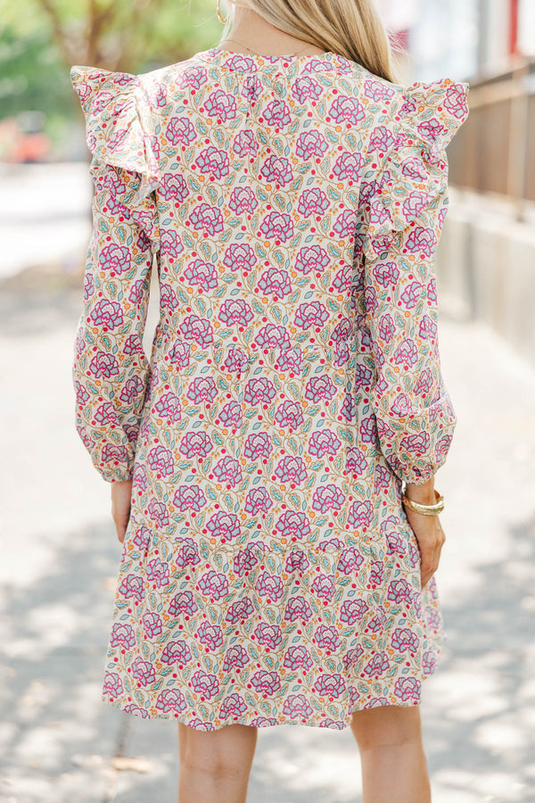 At This Time Magenta Paisley L/S Babydoll Dress