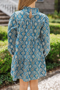 Girls: On Your Way Teal Blue Medallion Babydoll Dress