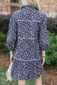 On Your Way Navy Ditsy Floral Babydoll Dress