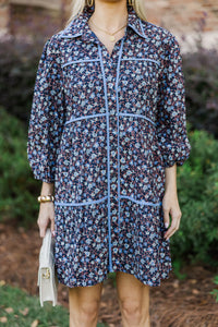 On Your Way Navy Ditsy Floral Babydoll Dress