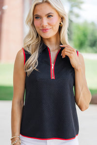 Beautiful On You Black Textured Collared Top