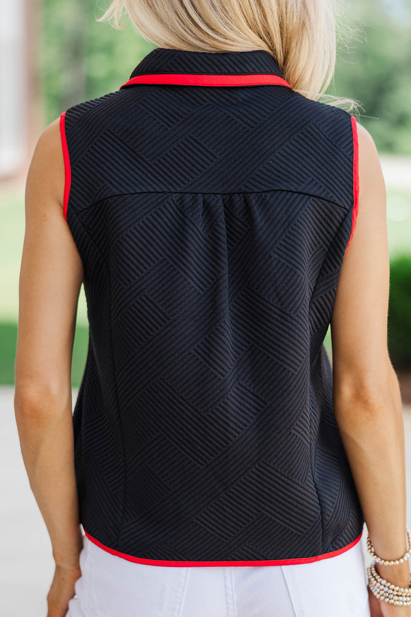 Beautiful On You Black Textured Collared Top