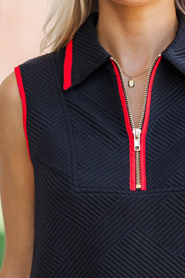 Beautiful On You Black Textured Collared Top